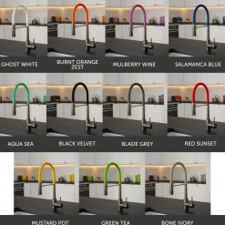 The Tap Factory Vibrance Tube Gunmetal Mono Pull Out Kitchen Mixer Tap with Coloured Spout