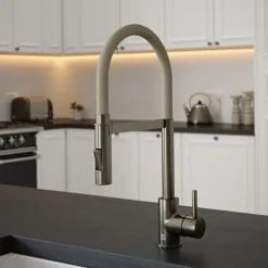 The Tap Factory Vibrance Tube Gunmetal Mono Pull Out Kitchen Mixer Tap with Coloured Spout