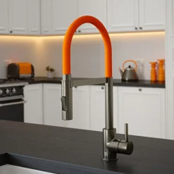 The Tap Factory Vibrance Tube Gunmetal Mono Pull Out Kitchen Mixer Tap with Coloured Spout
