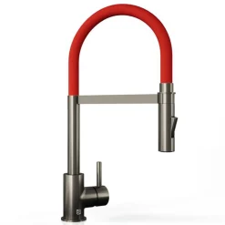 The Tap Factory Vibrance Tube Gunmetal Mono Pull Out Kitchen Mixer Tap with Coloured Spout