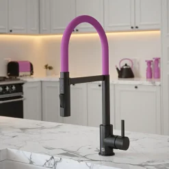 The Tap Factory Vibrance Tube Matt Black Mono Pull Out Kitchen Mixer Tap with Coloured Spout