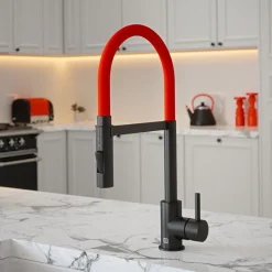 The Tap Factory Vibrance Tube Matt Black Mono Pull Out Kitchen Mixer Tap with Coloured Spout