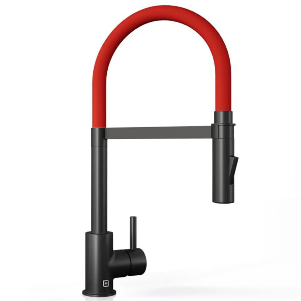 The Tap Factory Vibrance Tube Matt Black Mono Pull Out Kitchen Mixer Tap with Coloured Spout