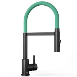 The Tap Factory Vibrance Tube Matt Black Mono Pull Out Kitchen Mixer Tap with Coloured Spout