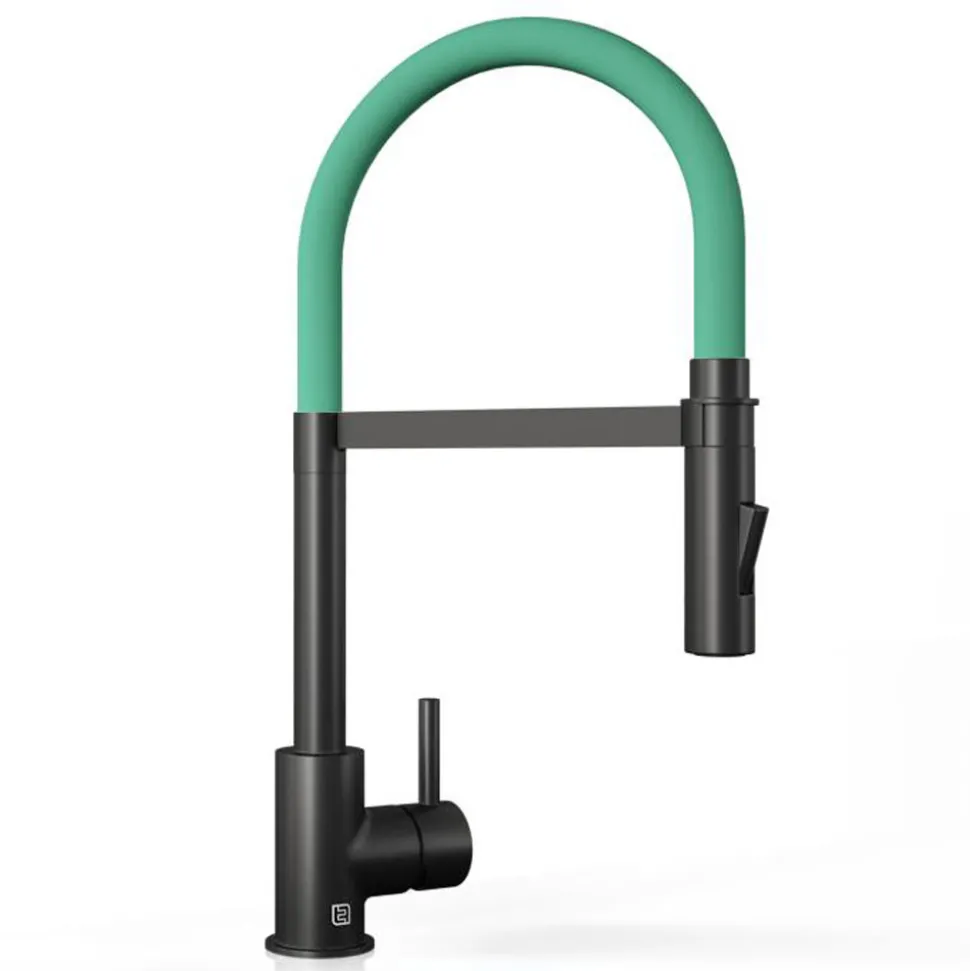 The Tap Factory Vibrance Tube Matt Black Mono Pull Out Kitchen Mixer Tap with Coloured Spout