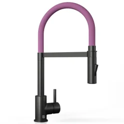 The Tap Factory Vibrance Tube Matt Black Mono Pull Out Kitchen Mixer Tap with Coloured Spout