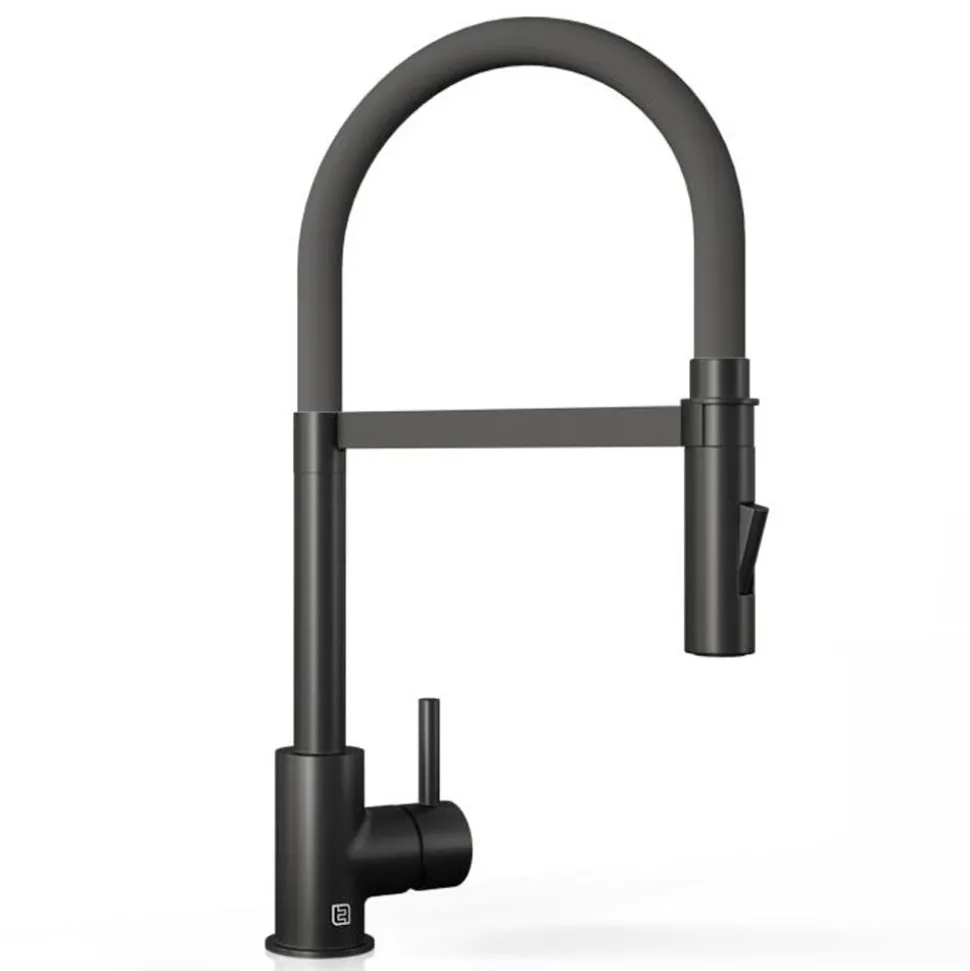 The Tap Factory Vibrance Tube Matt Black Mono Pull Out Kitchen Mixer Tap with Coloured Spout