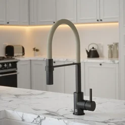 The Tap Factory Vibrance Tube Matt Black Mono Pull Out Kitchen Mixer Tap with Coloured Spout