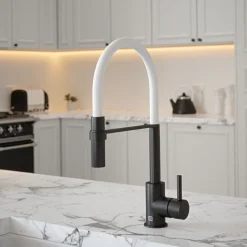 The Tap Factory Vibrance Tube Matt Black Mono Pull Out Kitchen Mixer Tap with Coloured Spout