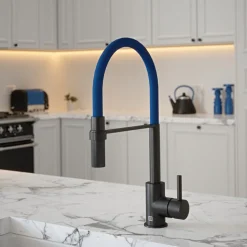The Tap Factory Vibrance Tube Matt Black Mono Pull Out Kitchen Mixer Tap with Coloured Spout
