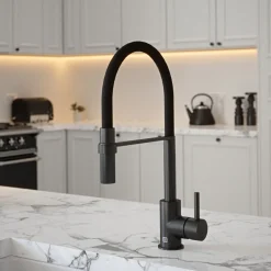 The Tap Factory Vibrance Tube Matt Black Mono Pull Out Kitchen Mixer Tap with Coloured Spout