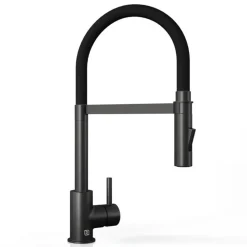 The Tap Factory Vibrance Tube Matt Black Mono Pull Out Kitchen Mixer Tap with Coloured Spout