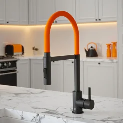 The Tap Factory Vibrance Tube Matt Black Mono Pull Out Kitchen Mixer Tap with Coloured Spout