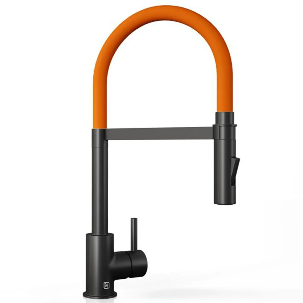 The Tap Factory Vibrance Tube Matt Black Mono Pull Out Kitchen Mixer Tap with Coloured Spout
