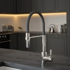 The Tap Factory Vibrance Tube Chrome Mono Pull Out Kitchen Mixer Tap with Coloured Spout
