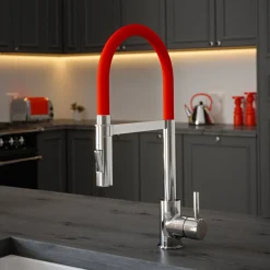 The Tap Factory Vibrance Tube Chrome Mono Pull Out Kitchen Mixer Tap with Coloured Spout