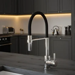 The Tap Factory Vibrance Tube Chrome Mono Pull Out Kitchen Mixer Tap with Coloured Spout