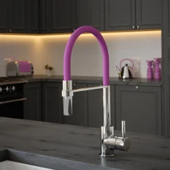 The Tap Factory Vibrance Tube Chrome Mono Pull Out Kitchen Mixer Tap with Coloured Spout