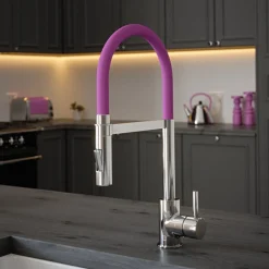 The Tap Factory Vibrance Tube Chrome Mono Pull Out Kitchen Mixer Tap with Coloured Spout