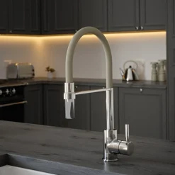 The Tap Factory Vibrance Tube Chrome Mono Pull Out Kitchen Mixer Tap with Coloured Spout