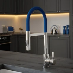 The Tap Factory Vibrance Tube Chrome Mono Pull Out Kitchen Mixer Tap with Coloured Spout