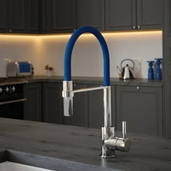 The Tap Factory Vibrance Tube Chrome Mono Pull Out Kitchen Mixer Tap with Coloured Spout
