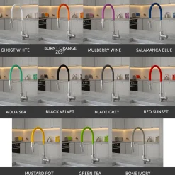 The Tap Factory Vibrance Tube Brushed Nickel Mono Pull Out Kitchen Mixer Tap with Coloured Spout