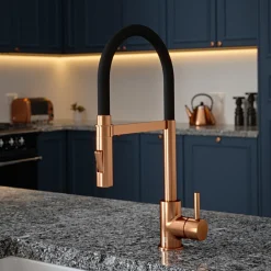 The Tap Factory Vibrance Tube Brushed Copper Mono Pull Out Kitchen Mixer Tap with Coloured Spout
