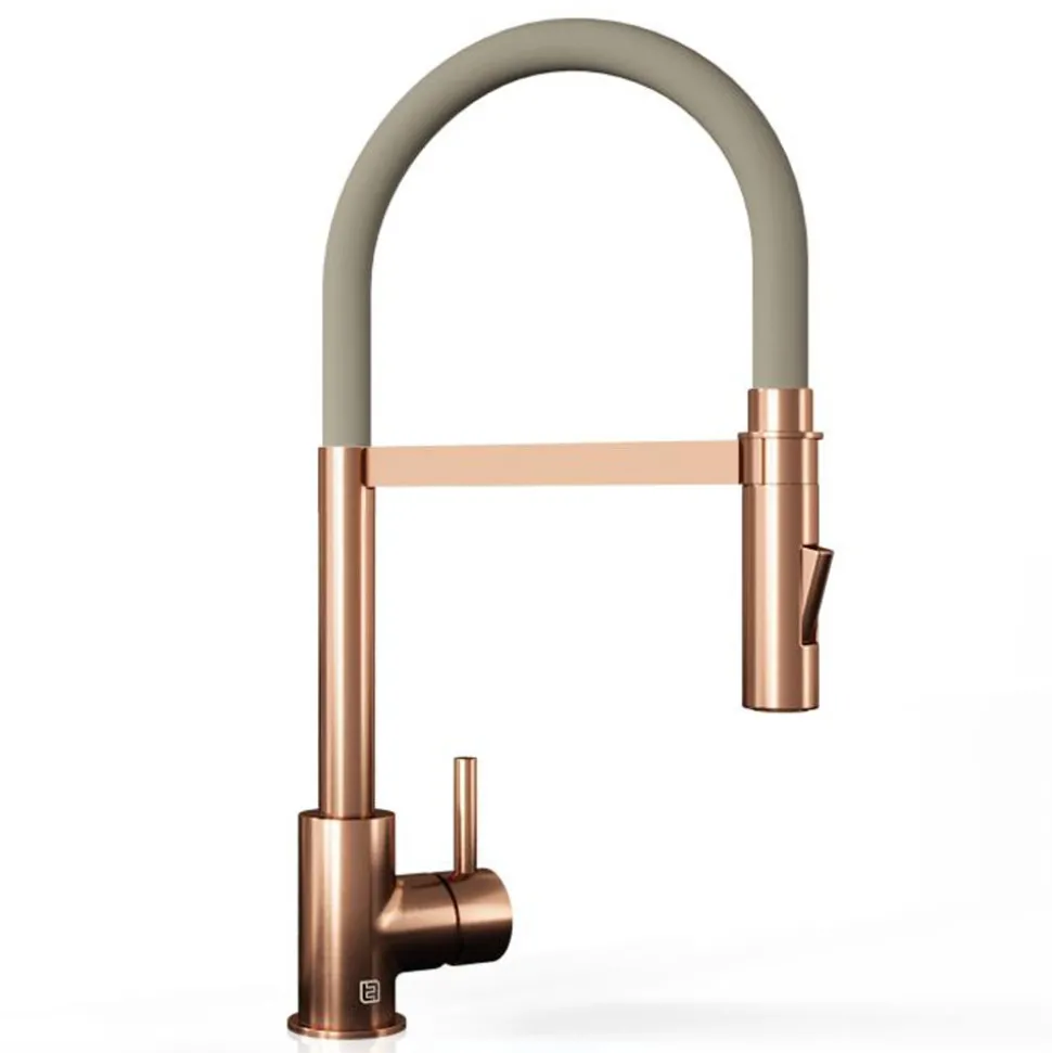 The Tap Factory Vibrance Tube Brushed Copper Mono Pull Out Kitchen Mixer Tap with Coloured Spout