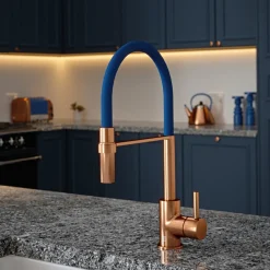 The Tap Factory Vibrance Tube Brushed Copper Mono Pull Out Kitchen Mixer Tap with Coloured Spout