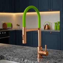 The Tap Factory Vibrance Tube Brushed Copper Mono Pull Out Kitchen Mixer Tap with Coloured Spout
