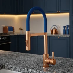 The Tap Factory Vibrance Tube Brushed Copper Mono Pull Out Kitchen Mixer Tap with Coloured Spout