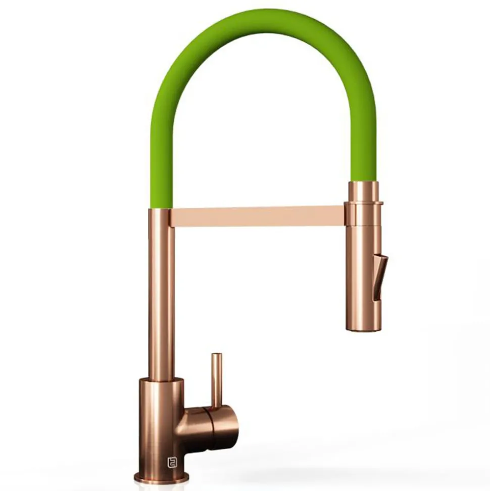 The Tap Factory Vibrance Tube Brushed Copper Mono Pull Out Kitchen Mixer Tap with Coloured Spout