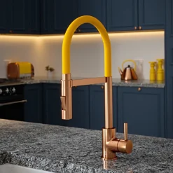 The Tap Factory Vibrance Tube Brushed Copper Mono Pull Out Kitchen Mixer Tap with Coloured Spout