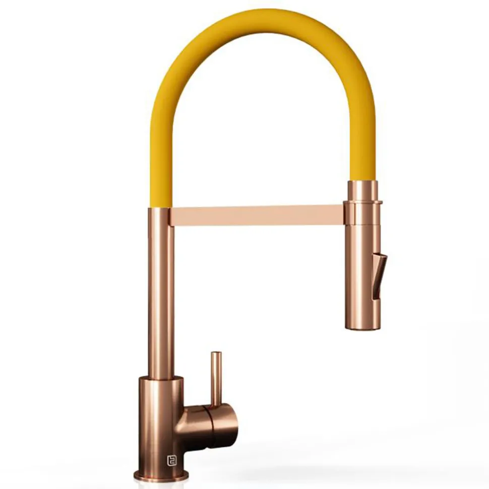 The Tap Factory Vibrance Tube Brushed Copper Mono Pull Out Kitchen Mixer Tap with Coloured Spout