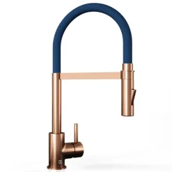 The Tap Factory Vibrance Tube Brushed Copper Mono Pull Out Kitchen Mixer Tap with Coloured Spout