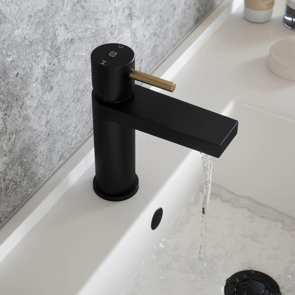 The Tap Factory Vibrance Vanto Black Mono Basin Mixer and Basin Waste - 8 Handle Colours Available