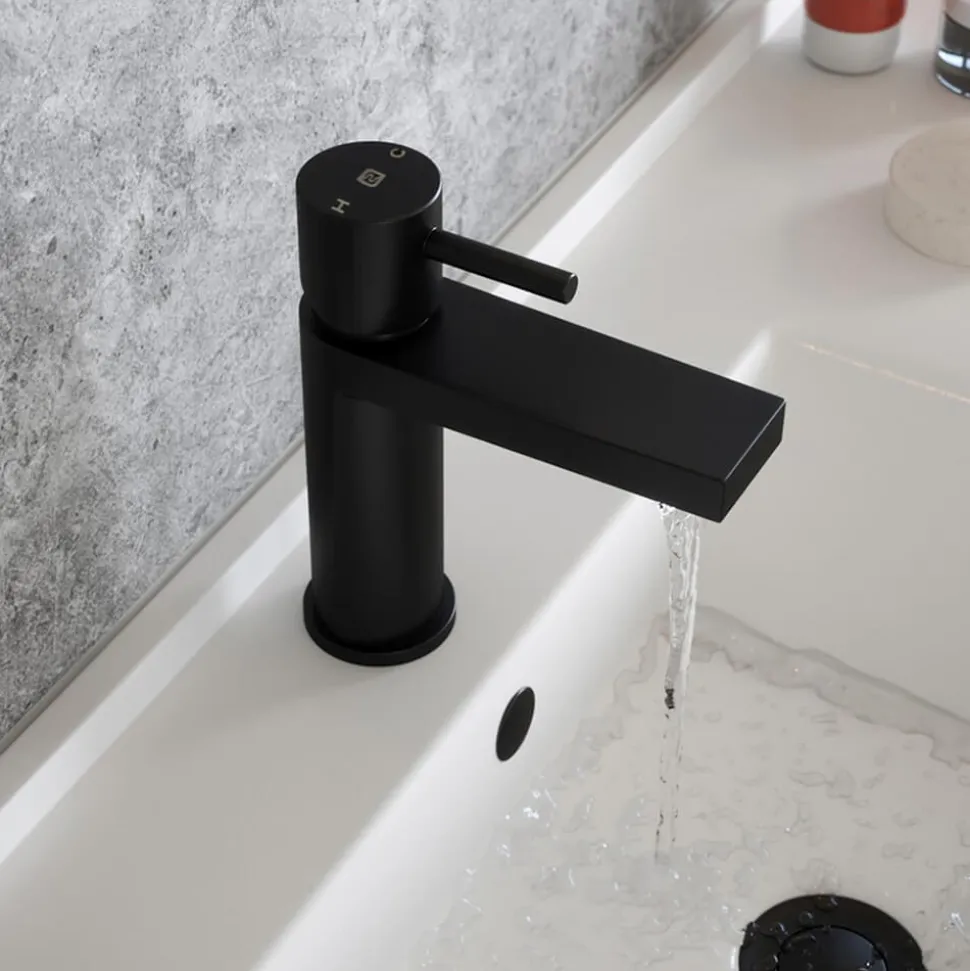 The Tap Factory Vibrance Vanto Black Mono Basin Mixer and Basin Waste - 8 Handle Colours Available