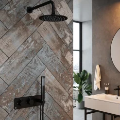 The Tap Factory Vibrance Vanto Black WRAS Approved Concealed Thermostatic Shower Valve with Fixed Shower Head and Shower Handset