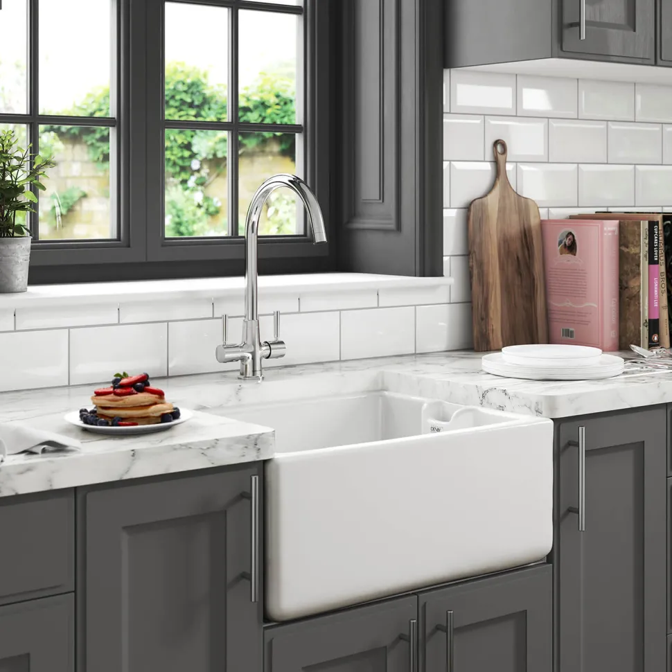 Thomas Denby Belfast 1 Bowl Gloss White Ceramic Kitchen Sink - 595 x 460mm
