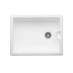 Thomas Denby Belfast 1 Bowl Gloss White Ceramic Kitchen Sink - 595 x 460mm