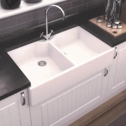 Thomas Denby Heritage Double Belfast Large 2 Bowl White Ceramic Kitchen Sink - 895 x 550mm