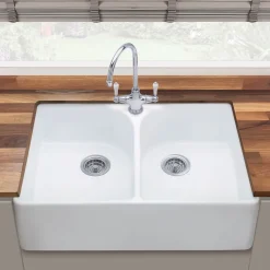 Thomas Denby Heritage Double Belfast Large 2 Bowl White Ceramic Kitchen Sink - 795 x 500mm