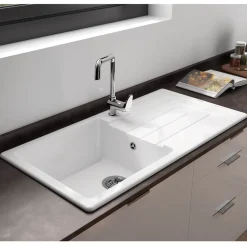 Thomas Denby Jarla 1 Bowl Gloss White Ceramic Kitchen Sink with Reversible Drainer - 1000 x 500mm