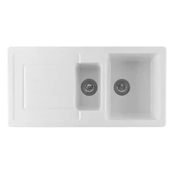 Thomas Denby Jarla 1.5 Bowl Gloss White Ceramic Kitchen Sink with Reversible Drainer - 1000 x 500mm