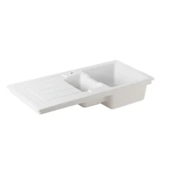 Thomas Denby Jarla 1.5 Bowl Gloss White Ceramic Kitchen Sink with Reversible Drainer - 1000 x 500mm