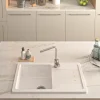 Thomas Denby Jarla Mini 1 Bowl Gloss White Ceramic Kitchen Sink with Reversible Drainer - 860 x 500mm