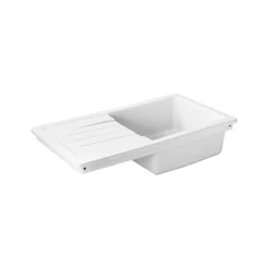 Thomas Denby Jarla Mini 1 Bowl Gloss White Ceramic Kitchen Sink with Reversible Drainer - 860 x 500mm