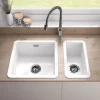 Thomas Denby Metro 1 Bowl and Half Bowl Inset or Undermount Gloss White Ceramic Kitchen Sink
