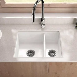 Thomas Denby Metro 1.5 Bowl Inset or Undermount Ceramic Kitchen Sink with Left Hand Main Bowl - 595 x 460mm